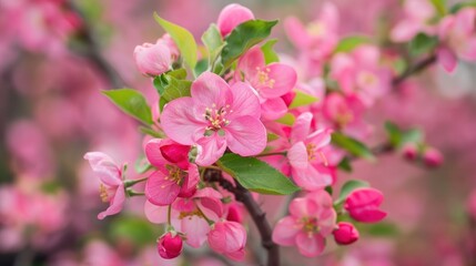 Pink Apple Blossoms Blooming in Spring