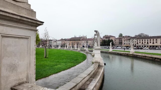 Shot of Padua, a city in Northern Italy&rsquo;s Veneto region: Local life in Prato della Valle a 90,000 square meter elliptical square