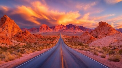 A Winding Road Through a Red Rock Desert at Sunset