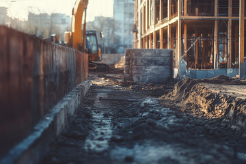 Excavator in construction site, Construction landscape concept.