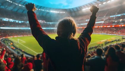 A match in a large stadium, everyone cheered happily