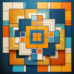 modern geometric design featuring a circular pattern with a retro-inspired color palette of orange, teal, and cream. Ideal for backgrounds, textiles, wallpapers, and digital projects that need a uniqu