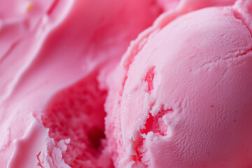 Close up shot strawberry ice cream scoop, Dessert concept