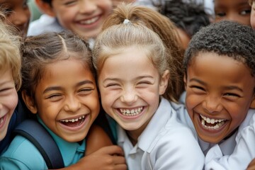Obraz premium Multi ethnic group of children playing together. Success and integration concept, Generative AI