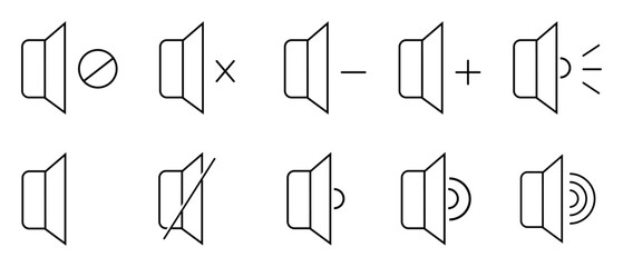 Set of speaker volume linear icons