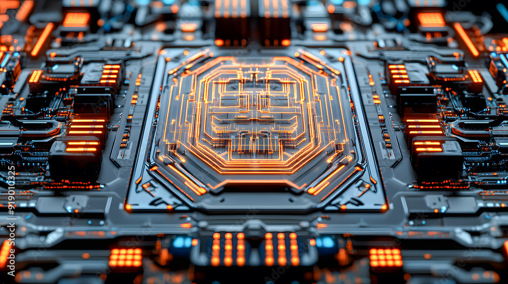 Poster intricate microchip circuitry with a complex network of interconnected components