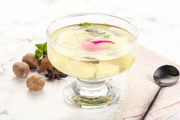 Sweet pineapple jelly with mint