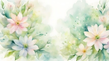 A watercolor painting of a field of flowers with a white background