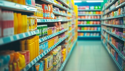Fototapeta premium Supermarket Aisle with Colorful Products