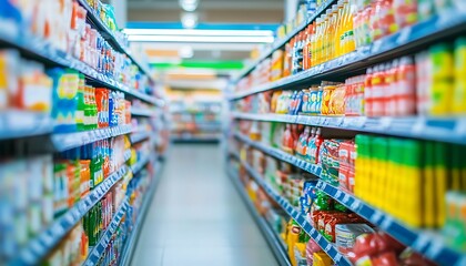 Grocery Store Aisle with Colorful Products