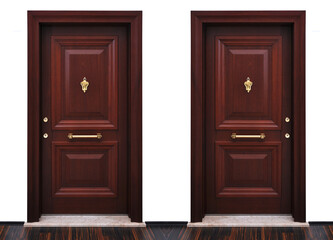 Modern wooden looking steel two door, front door