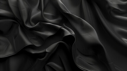 Fototapeta premium Black Satin Silk smooth elegant ripple background cloth texture.