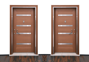 Modern wooden looking steel brown two door, front door