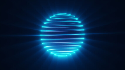 Glowing blue sphere on dark background, abstract futuristic digital design. Technological sphere 