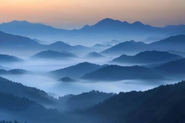 Obraz premium Misty mountain peaks bathed in golden sunrise light