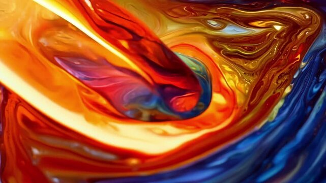 Closeup of the molten glass being dipped into vibrant colored powders to create a marbled effect.