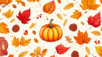 Vibrant autumn elements create a lovely seasonal wallpaper pattern