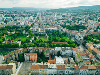 Fototapeta premium Aerial view at capital town of Croatia, Zagreb city
