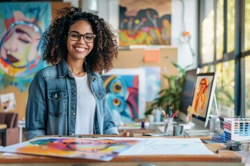 Fototapeta premium Professional Photography of an employee showcasing their side hustle or passion project, proud to pursue their interests, Generative AI 