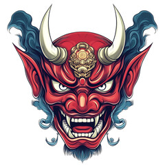 Japanese Oni Mask Vector Art with Transparent Background