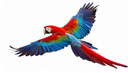 Fototapeta premium Majestic Flight: Red-Winged Macaw Soaring on Transparent Background