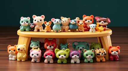 Obraz premium a collection of stuffed animals including one of the bears.