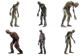 Six Decomposing Zombies with Glowing Eyes