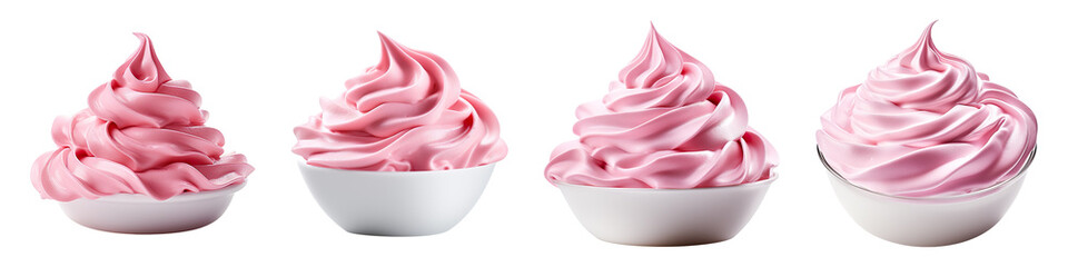 Pink whipped cream collection isolated on transparent background