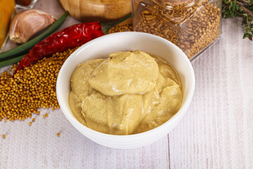 Dijon mustard sauce in the bowl
