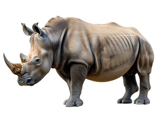 Obraz premium A black rhinoceros standing in a natural setting under bright daylight