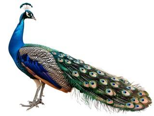 Obraz premium A vibrant peacock displaying its magnificent plumage in a natural setting during daylight