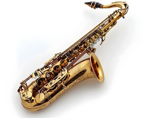Obraz premium Golden saxophone resting on a white surface