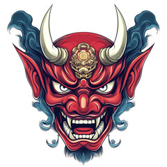 Japanese Oni Mask Vector Art with Transparent Background