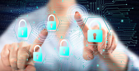 Woman touching a data security concept