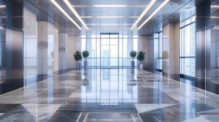 A modern office space with plenty of natural light and large windows