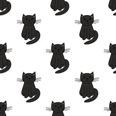 Seamless pattern with cat doodle for decorative print, wrapping paper, greeting cards, wallpaper and fabric