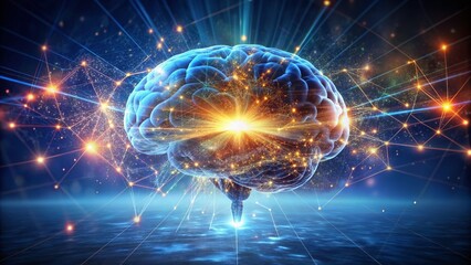 A futuristic glowing digital brain orbits in mid-air, symbolizing groundbreaking innovation, cutting-edge technology, and artificial intelligence in the rapidly evolving business landscape.