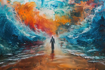 Fototapeta premium Moses parting red sea, Exodus of the Bible