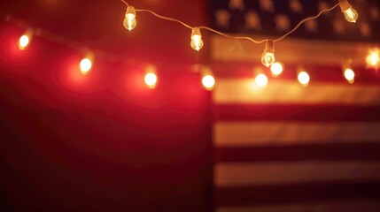 Obraz premium A festive display of Christmas lights in front of an American flag, perfect for patriotic holiday celebrations