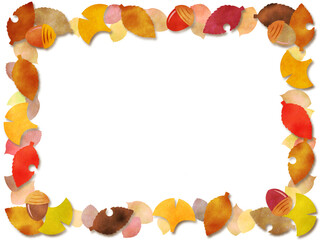 落ち葉とドングリのペーパークラフト風フレーム