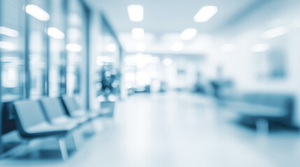 Fototapeta premium Blurred image showing a contemporary waiting area with chairs and large windows, emphasizing a calm and inviting environment for visitors.