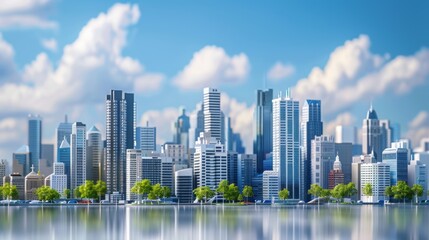 Fototapeta premium A city skyline with a large body of water in the background