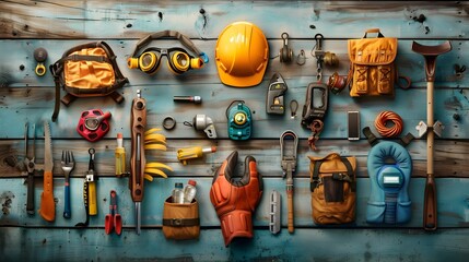 Safety Equipment Collection on Rustic Wood.