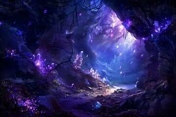 Fototapeta premium Ice cave with icicles and rays of light