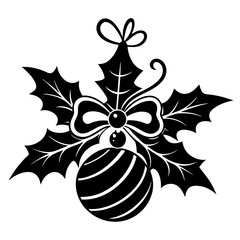 Christmas decoration with holly and ribbons border silhouette vector illustration