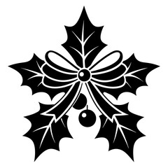 Christmas decoration with holly and ribbons border silhouette vector illustration
