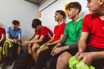 Soccer team waiting in locker room