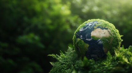 Preserving the Planet: Abstract Surreal Art of Earth with Vibrant Greenery Connecting Ozone Layer Protection and Sustainable Living