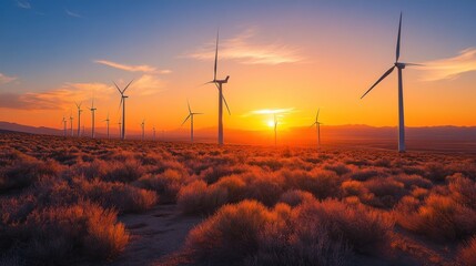 Obraz premium Wind Turbines at Sunset