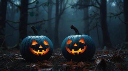 Fototapeta premium halloween pumpkin in the forest